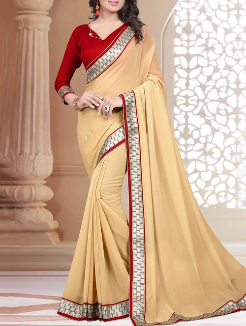 lace border beige saree - 16113172 - Very Small Image - 1