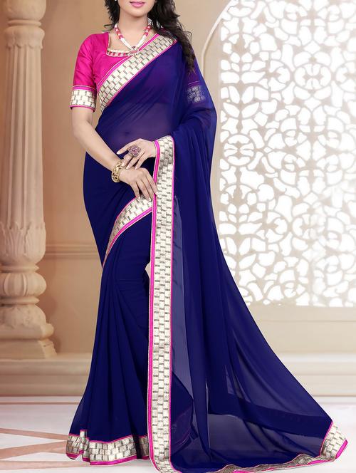 lace border navy blue saree - 16113176 - Very Small Image - 1
