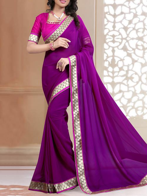 lace border purple saree - 16113177 - Very Small Image - 1