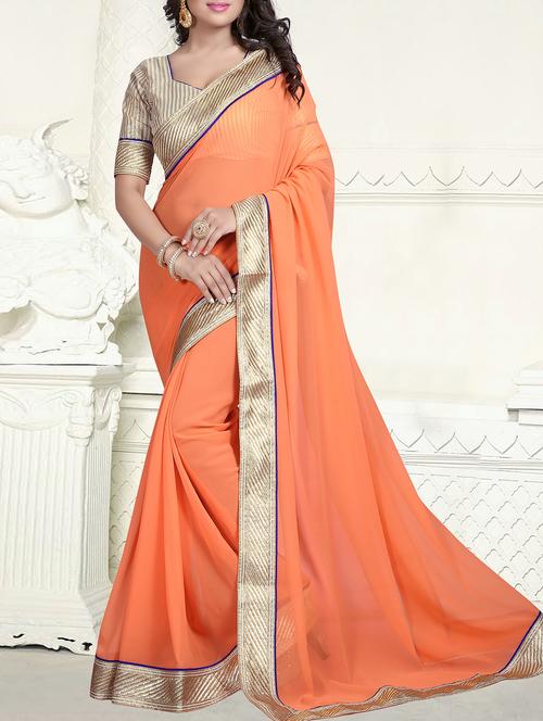 lace border orange saree - 16113182 - Very Small Image - 1
