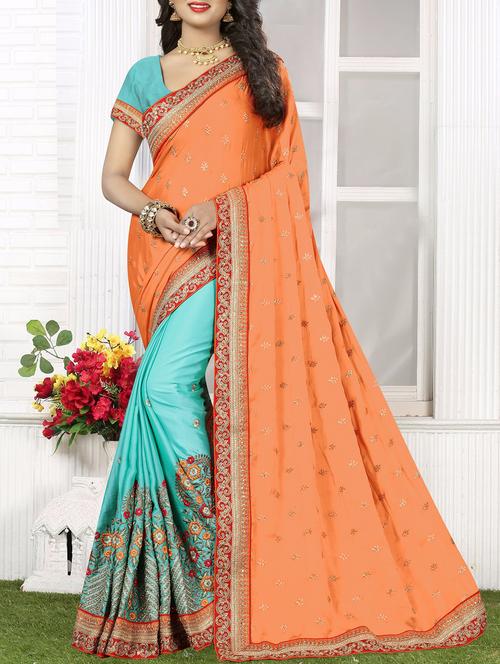 floral embroidered half & half saree - 16113200 - Very Small Image - 1