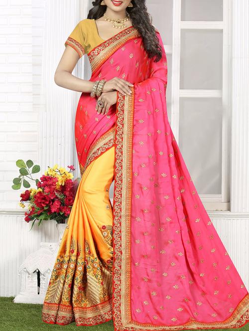 floral embroidered half & half saree - 16113202 - Very Small Image - 1