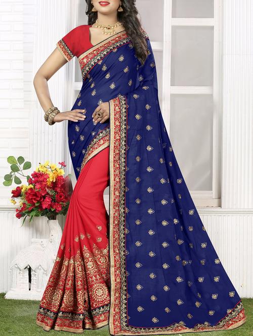 floral embroidered half & half saree - 16113204 - Very Small Image - 1