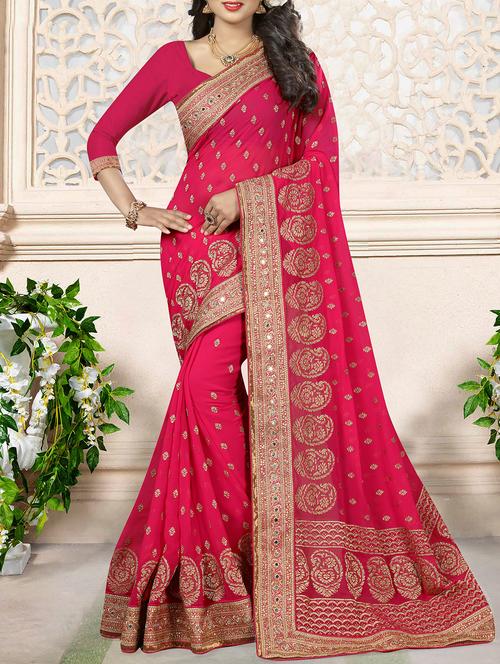 foil printed embroidered saree - 16113207 - Very Small Image - 1