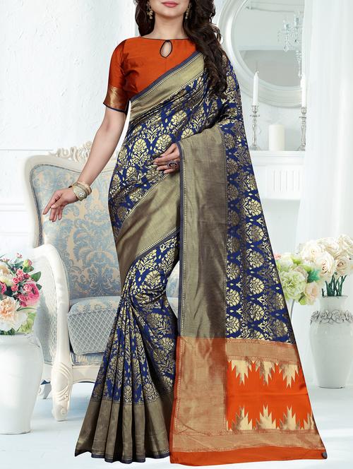 floral zari motifs banarasi saree - 16113228 - Very Small Image - 1