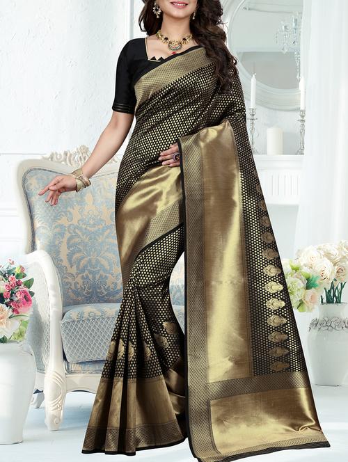 polka dots zari motifs banarasi saree - 16113230 - Very Small Image - 1