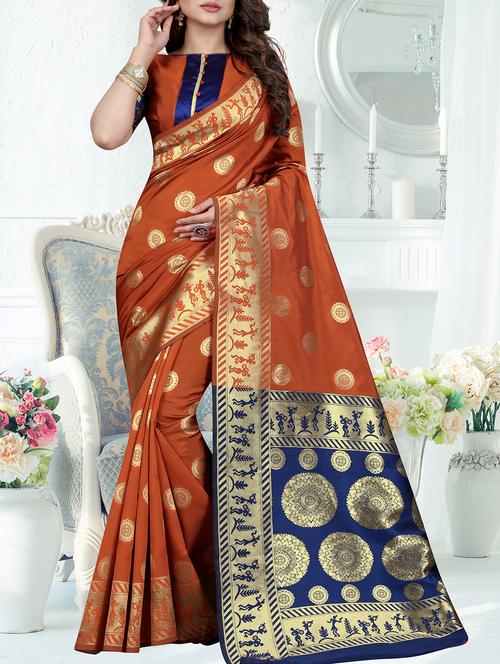 floral zari motifs banarasi saree - 16113232 - Very Small Image - 1