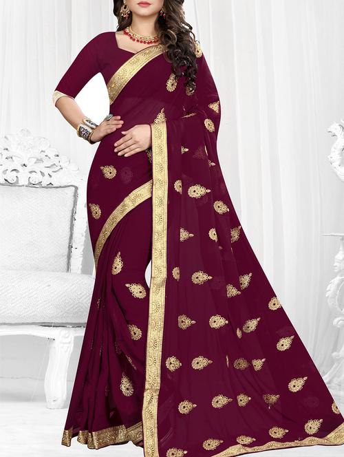 lace border purple embroidered saree - 16113234 - Very Small Image - 1