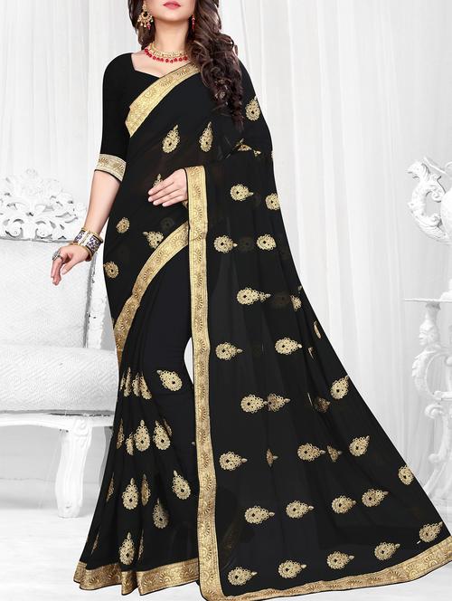 lace border black embroidered saree - 16113236 - Very Small Image - 1