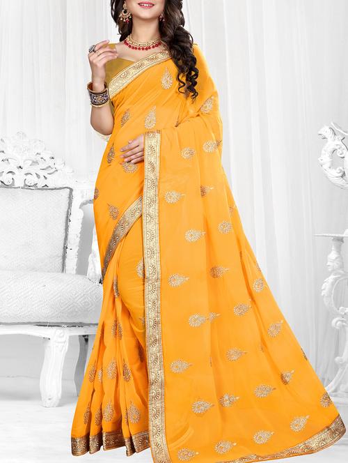 lace border yellow embroidered saree - 16113237 - Very Small Image - 1