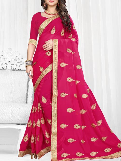 lace border pink embroidered saree - 16113241 - Very Small Image - 1