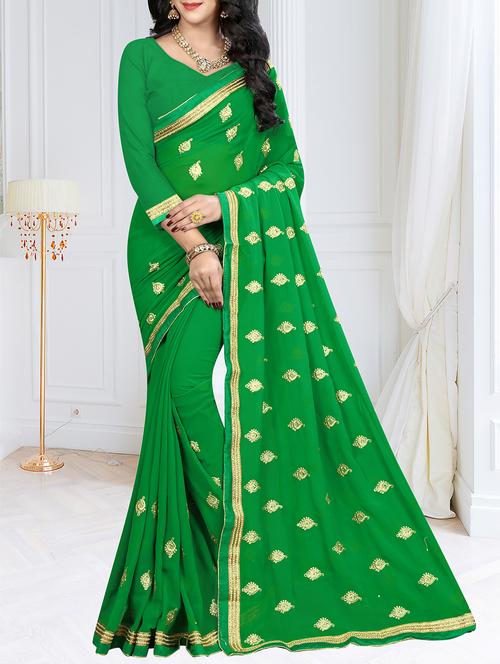 lace border green embroidered saree - 16113246 - Very Small Image - 1
