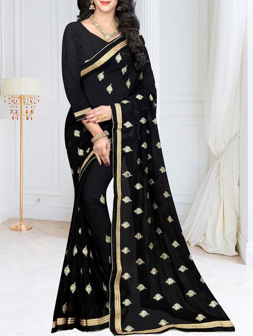 lace border black embroidered saree - 16113247 - Very Small Image - 1