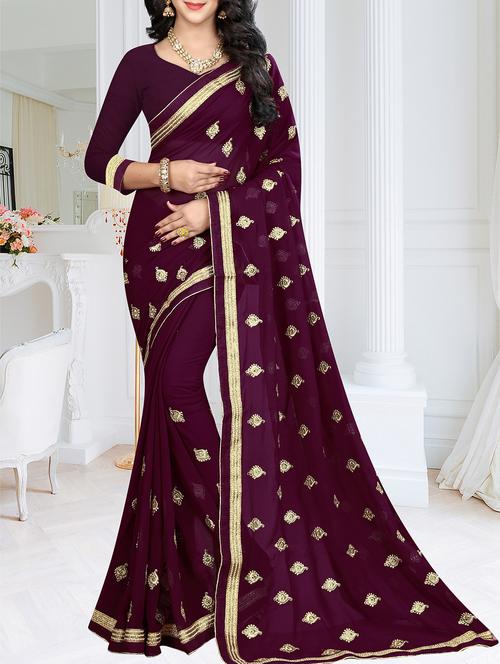 lace border purple embroidered saree - 16113249 - Very Small Image - 1