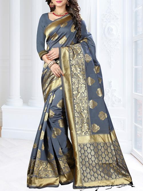 ethnic zari motifs banarasi saree - 16113251 - Very Small Image - 1