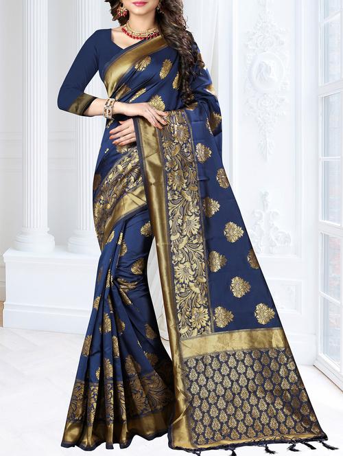 ethnic zari motifs banarasi saree - 16113254 - Very Small Image - 1