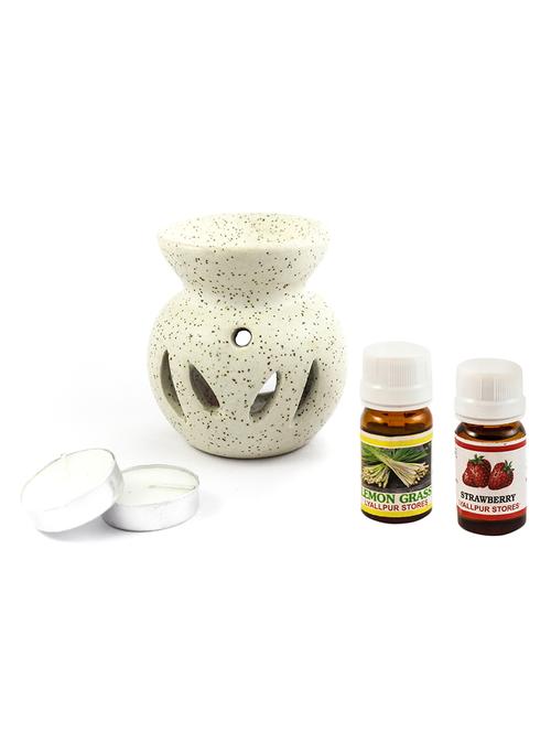 ceramic aroma tealight diffuser oil burner multicolour with lemongrass and strawberry fragrance oil and t light candle - 16113743 - Very Small Image - 1