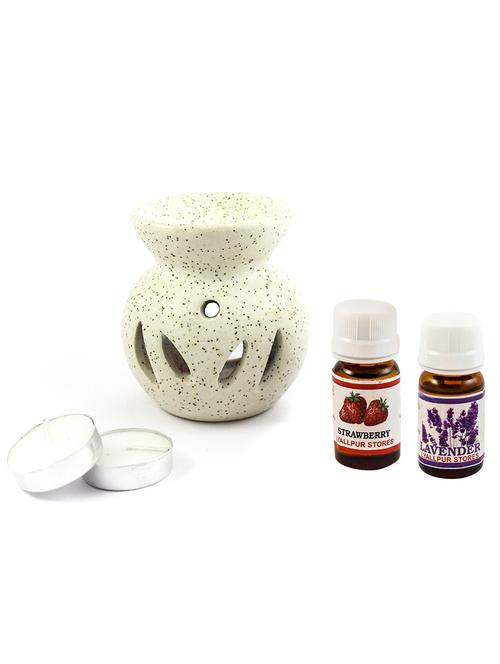 ceramic aroma tealight diffuser oil burner multicolour with lavender and strawberry fragrance oil and t light candle - 16113744 - Very Small Image - 1