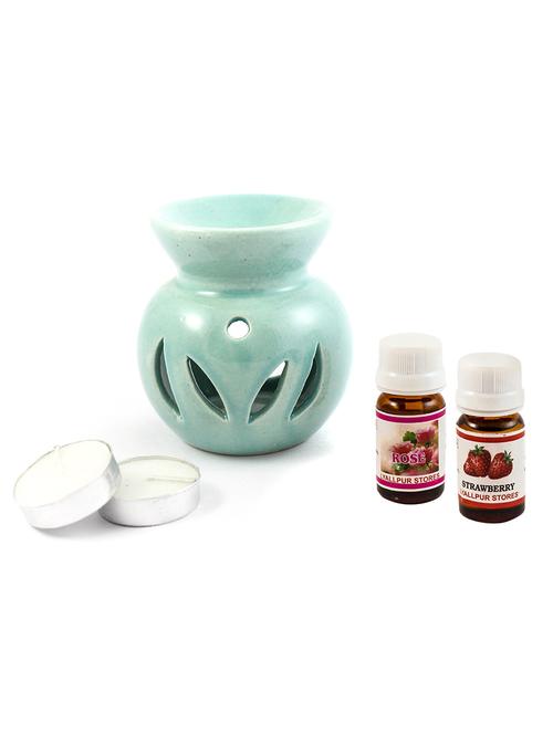 ceramic aroma tealight diffuser oil burner multicolour with rose and strawberry fragrance oil and t light candle - 16113747 - Very Small Image - 1