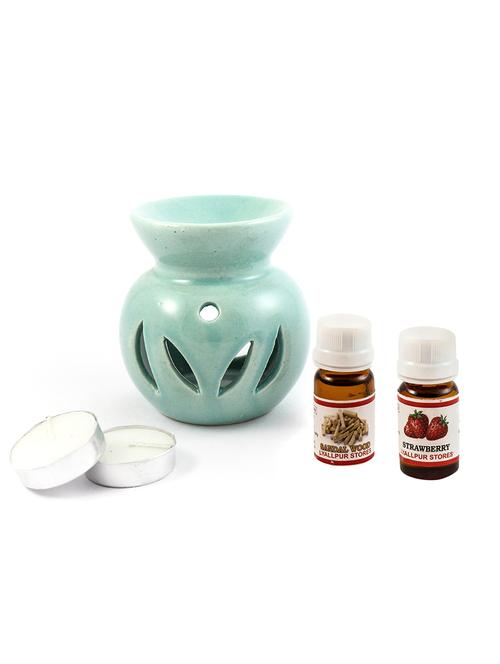 ceramic aroma tealight diffuser oil burner multicolour with sandal and strawberry fragrance oil and t light candle - 16113750 - Very Small Image - 1