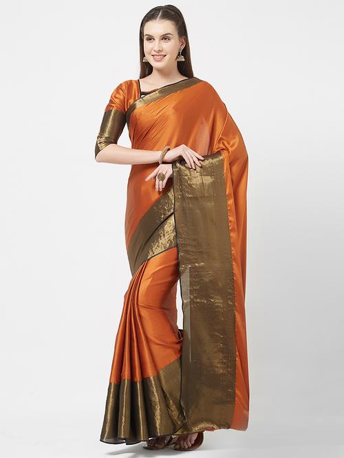 zari border orange saree - 16113756 - Very Small Image - 1