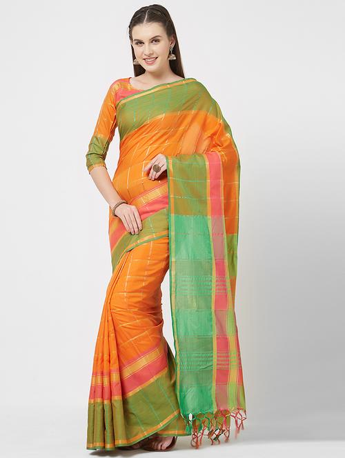checkered zari motif woven saree - 16113759 - Very Small Image - 1