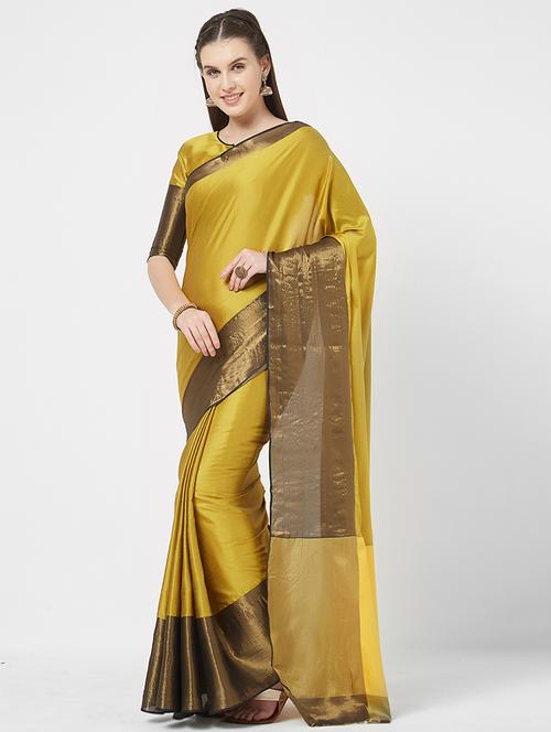 zari border mustard saree - 16113764 - Very Small Image - 1
