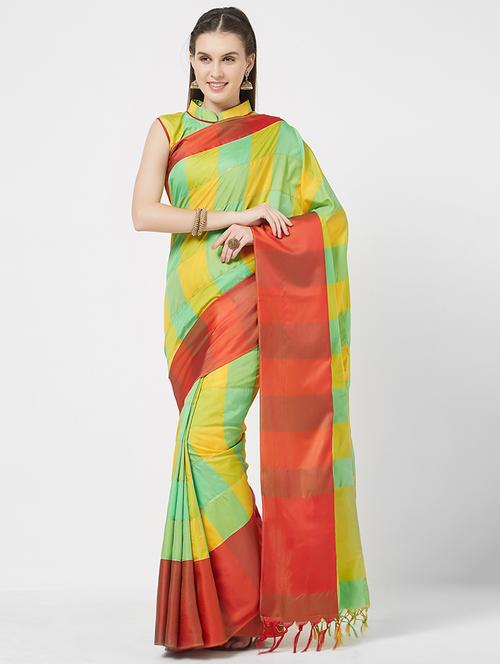 contrast checkered zari woven saree - 16113768 - Very Small Image - 1