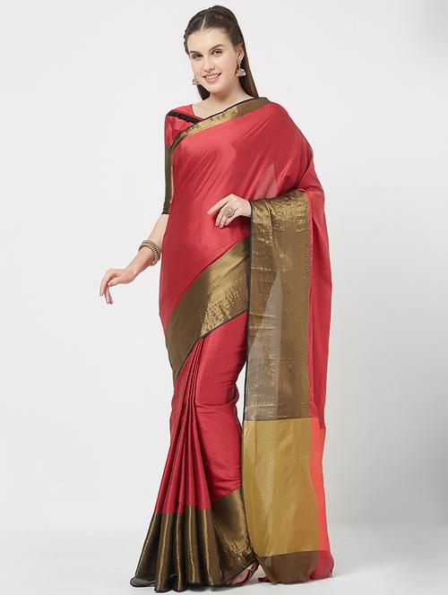 zari border red saree - 16113777 - Very Small Image - 1