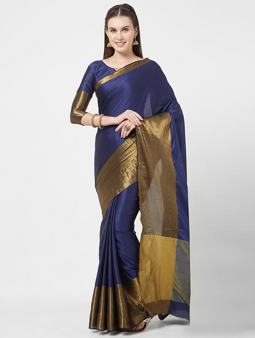 zari border navy blue saree - 16113785 - Very Small Image - 1