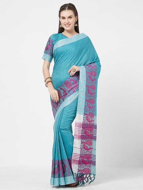 contrast conversational border woven saree - 16113790 - Very Small Image - 1