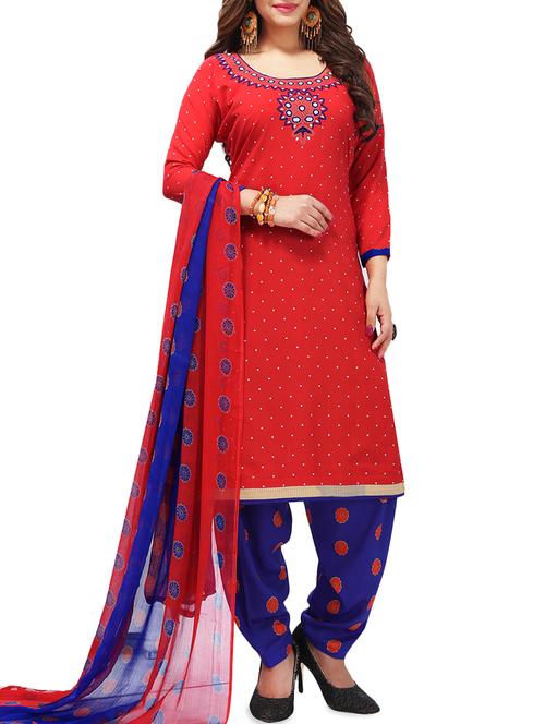 polka dots printed unstitched salwar suit - 16113880 - Very Small Image - 1