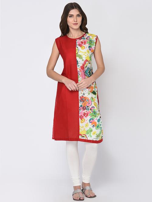 floral contrast solid kurta - 16114146 - Very Small Image - 1