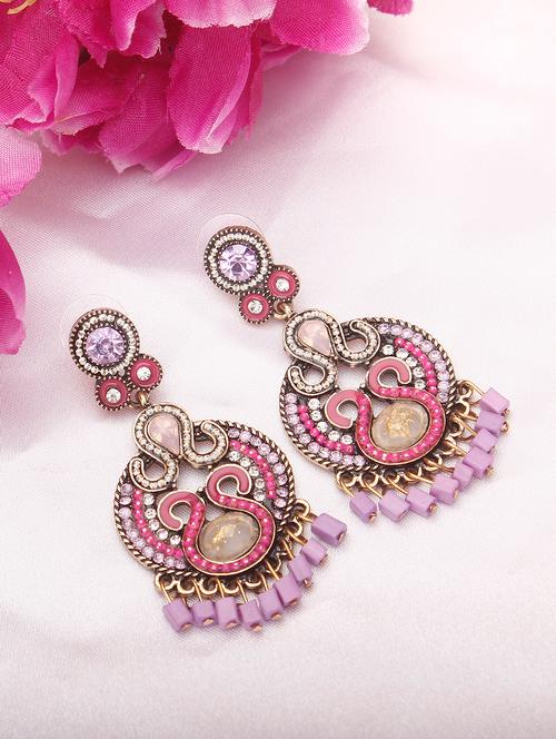 pink metal drop earring - 16114199 - Very Small Image - 1