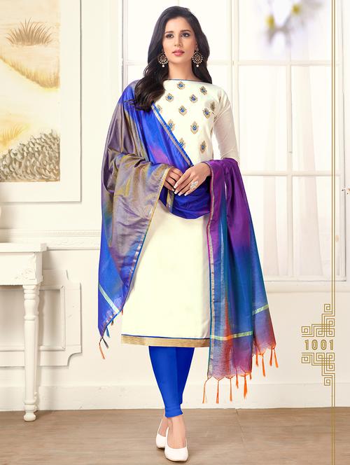 embroidered straight pant unstitched suit - 16114310 - Very Small Image - 1