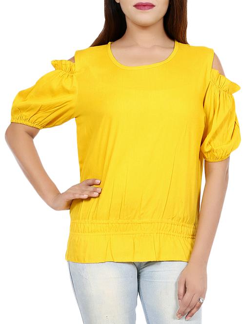 ruffle trim cold shoulder top - 16114528 - Very Small Image - 1