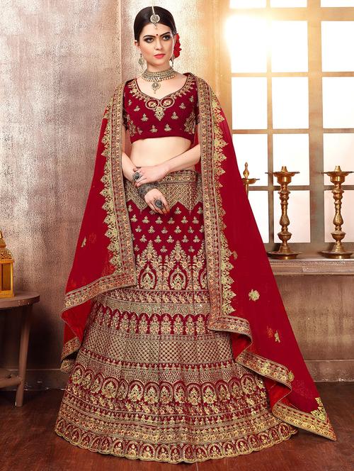 embroidered a-line lehenga - 16114532 - Very Small Image - 1