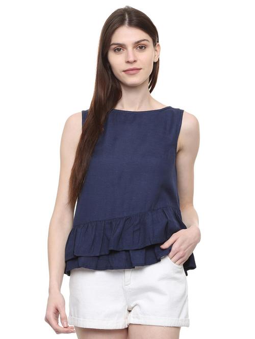 sleeveless ruffle detail top - 16114674 - Very Small Image - 1