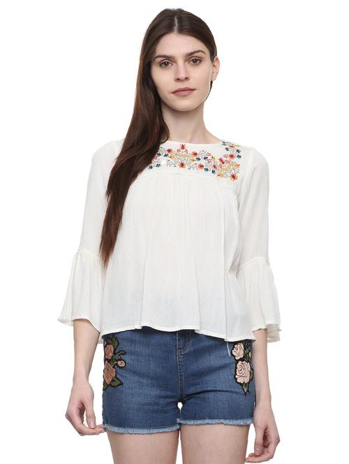 floral embroidered gathered top - 16114685 - Very Small Image - 1
