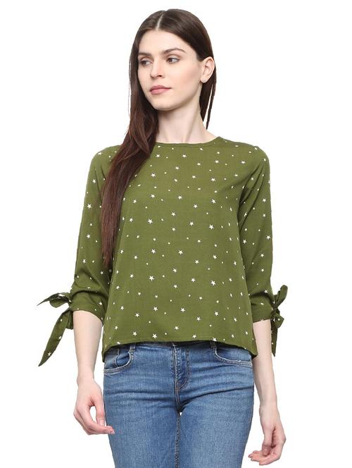 star print tie up sleeved top - 16114700 - Very Small Image - 1