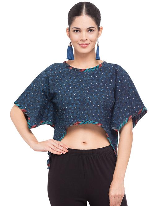 blue foil printed poncho blouse - 16114940 - Very Small Image - 1