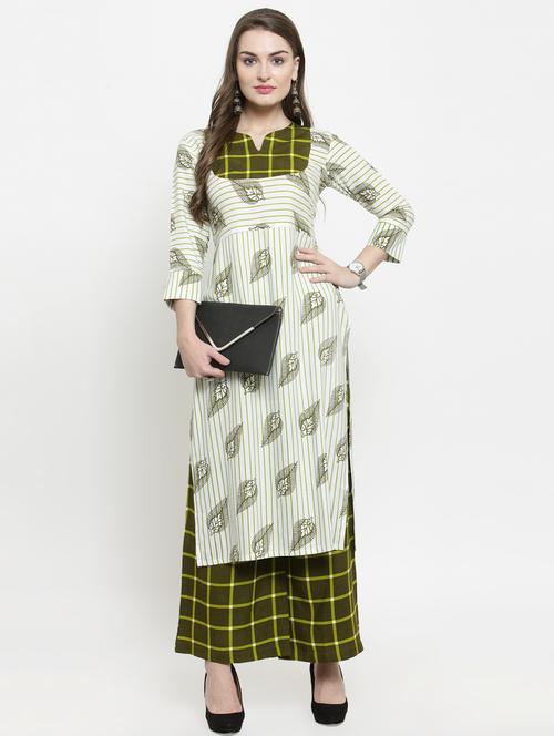 green cotton straight kurta - 16119578 - Very Small Image - 1