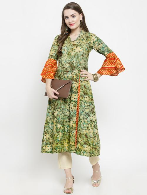 green cotton aline kurta - 16119579 - Very Small Image - 1