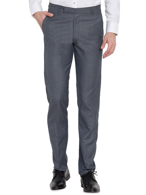 grey cotton blend flat front formal trouser - 16119638 - Very Small Image - 1