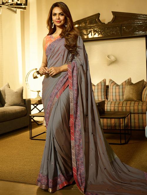 lace border embroidered saree - 16119952 - Very Small Image - 1
