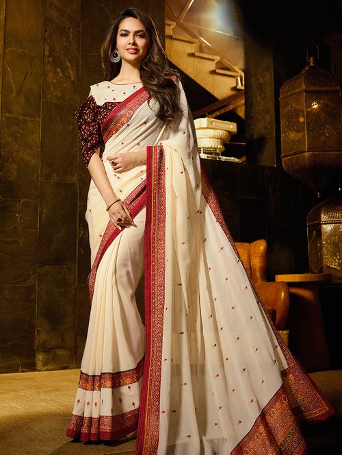 floral embroidered saree with blouse - 16119953 - Very Small Image - 1