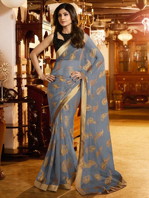 grey paisley brasso woven saree - 16119981 - Very Small Image - 1