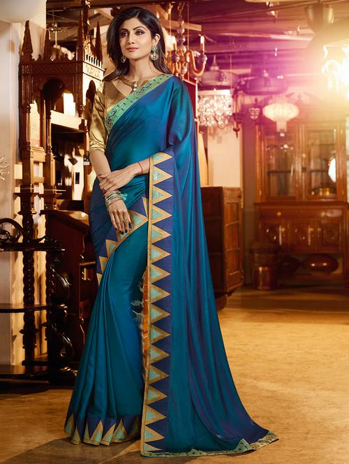 temple border blue saree - 16119982 - Very Small Image - 1