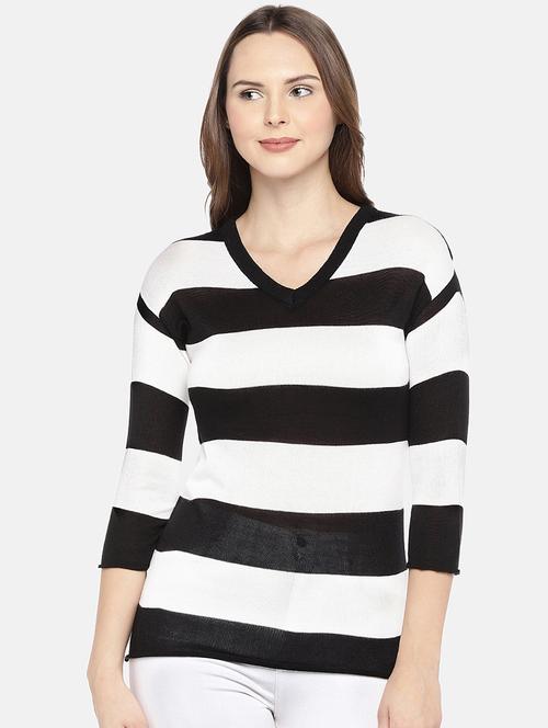v neck striped top - 16120195 - Very Small Image - 1