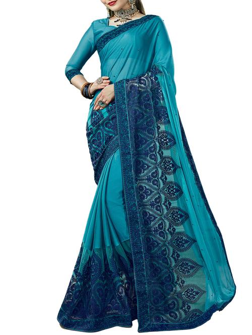 solid with bordered embroidered saree - 16120286 - Very Small Image - 1